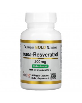 California Gold Nutrition, транс-ресвератрол, итальянского происхождения, 200 мг, 60 растительных капсул California Gold Nutrition, транс-ресвератрол, итальянского происхождения, 200 мг, 60 растительных капсул